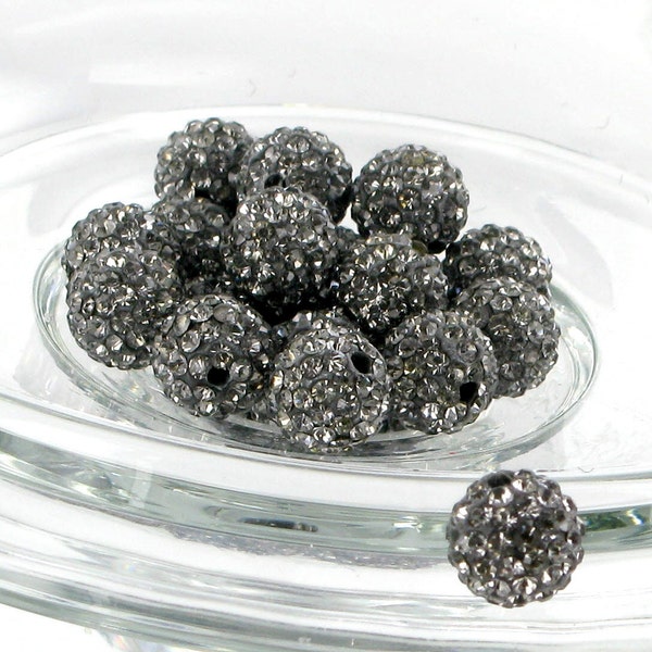 NEW*  5 Gunmetal with Gray Rhinestones 12mmAlloy Metal Disco Ball Beads aka Pave Rhinestone Disco Ball Beads