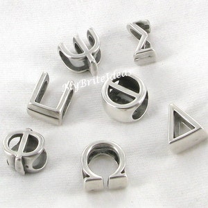 10x6mm Greek Alphabet Sliders - fits 10mmx6mm Regaliz Leather Jewelry Supplies and Beads