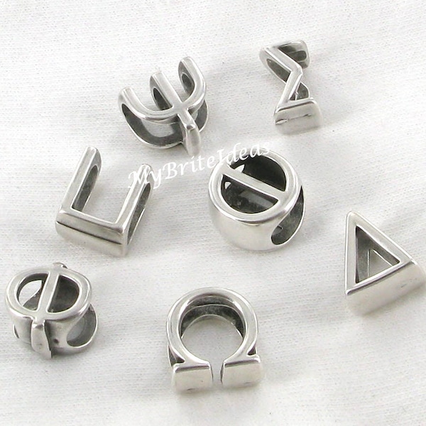 10x6mm Greek Alphabet Sliders - fits 10mmx6mm Regaliz Leather Jewelry Supplies and Beads