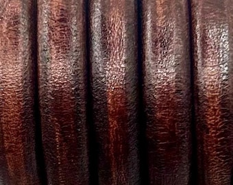 10x6mm 1 Meter Regaliz Leather Oval 10X6mm DISTRESSED DARK BROWN - Beads Jewelry Supplies Crafting Supplies Jewelry Making