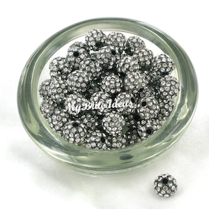 Excellent Quality - (5) 8mm Crystal and Gunmetal Metal Alloy Pave Rhinestone Bead Jewelry Supplies Beads and Craft supplies Jewelry Making