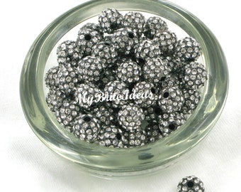 Excellent Quality - (5) 10mm Crystal and Gunmetal Metal Alloy Pave Rhinestone Bead Jewelry Supplies Beads and Craft supplies Jewelry Making