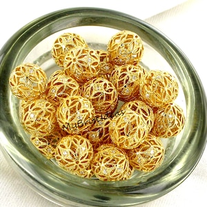 16K Gold Filgree Bead with Cubic Zirconia Crystals Jewelry Supplies Beads and Craft supplies Jewelry Making