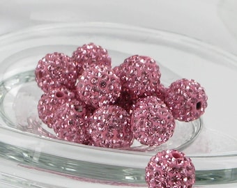 5 cuentas de bola de discoteca Swarovski Crystal Elements de 10 mm, color rosa claro, también conocidas como cuentas de bola de discoteca con diamantes de imitación pavé.