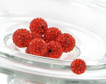 5 Orange 12mm Swarovski Crystal Elements Disco Beads Pave Rhinestone Disco Beads - Beads Jewelry Supplies Crafting Supplies Jewelry Making
