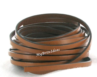 5x2mm 16 inches  Regaliz Leather Flat 5X2mm Med. Brown leather - Beads Jewelry Supplies Crafting Supplies Jewelry Making