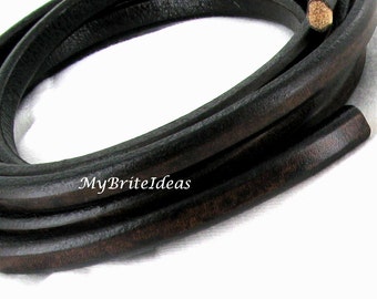 10x6mm 1 Meter Regaliz Leather Oval 10X6mm DISTRESSED DARK BROWN - Beads Jewelry Supplies Crafting Supplies Jewelry Making