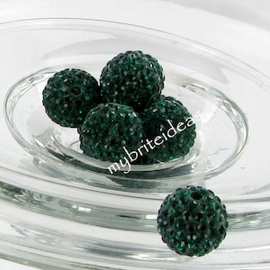 4 Dark Green 20mm Swarovski Crystal Elements Disco Beads Pave Rhinestone Disco Ball- Beads Jewelry Supplies Crafting Supplies Jewelry Making