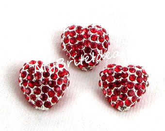 12mm Alloy Heart Silver with Red Rhinestones