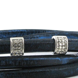 10x6mm NEW (2) Silver and Crystal Rhinestone Spacers fits 10x6mm Licorice Leather Jewelry Supplies and Beads and Craft supplies