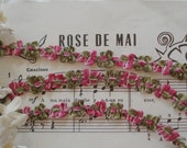 18 quot Vintage French Ombre Raspberry Pink Olive Green Rococo Rosette Flower Ribbon Doll Bonnet Dress Trim Flapper Hat Edwardian Crazy Quilt