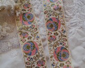35 quot Vintage French 1 1 2 quot Pink Blue Olive Green Art Deco Floral Gold Metallic Beige Jacquard Flower Brocade Ribbon Trim Edwardian Dress Hat