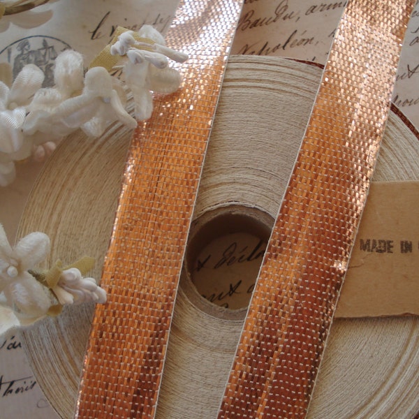 1y Vintage French 3/4" Copper Metallic Rayon Tinsel Florist Millinery Ribbon Trim Milliners Supply Craft Bow Flowers Easter Basket Gift Wrap
