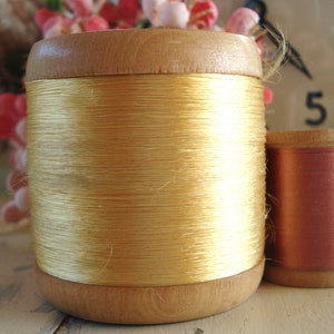 Large Spool Vintage French Shabby Yellow Silk Sewing Embroidery Thread Floss Wood Spool Bobbin Antique Sewing Notions Fly Tying Doll