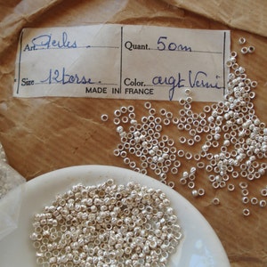 Lot Antique Vintage French Tiny Silver Stamped Seed Crimp Beads Necklace Earrings Bracelet Purse Embroidery Restoration Jewelry Making Parts