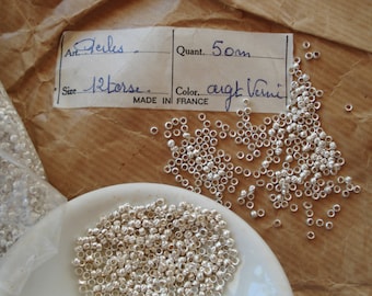 Lot Antique Vintage French Tiny Silver Stamped Seed Crimp Beads Necklace Earrings Bracelet Purse Embroidery Restoration Jewelry Making Parts