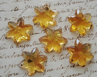 1 pièce vintage tchèque doré ambre jaune fleurs moulées strass cristal verre boutons embellissements bijoux gemmes à coudre poupée victorienne