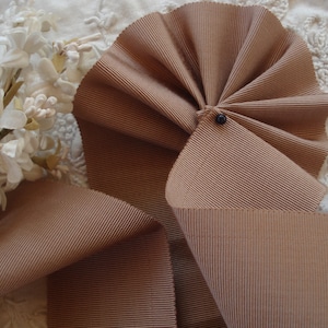 1y 23&quot; Vintage French 2 1/8&quot; Cappucino Tan Taupe Brown Cotton Rayon Sawtooth Edge Grosgrain Petersham Ribbon Trim Hat Belt Millinery Flapper