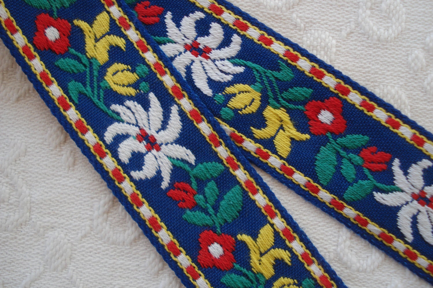 1y Vintage French 1 1/4 Blue Red Yellow Colorful Floral - Etsy