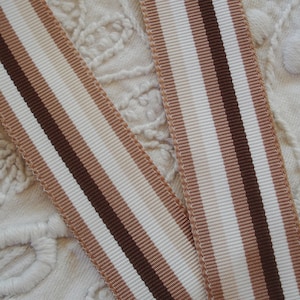 1y Vintage 7/8&quot; Chocolate Brown Latte&#39; Cream Stripe Straight Edge Grosgrain Petersham Millinery Ribbon Trim Hat Belting French Fedora