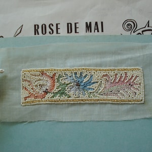 Antique French c1920s Hand Beaded Embroidered Glass Beads Paisley Flower Floral Art Deco Edwardian Flapper Dollhouse Applique Doll Trim