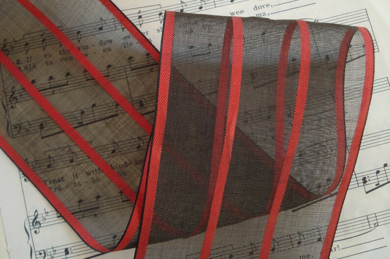 1y Antique German 3 58 Red Black Sheer Organza Stripe Millinery Ribbon Trim Downton Abbey Flapper Hat Bow Dress Edwardian Cloche