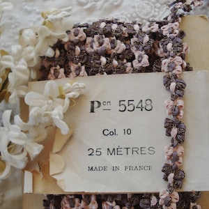 1y vintage francês rosa malva metálico rococó roseta flor fita chapéu boneca guarnição fornecimento scrapbook louco colcha flapper enfeite frança