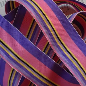 1y Vintage 1 1/2&quot; Purple Pink Yellow Black Stripe Rayon Grosgrain Straight Edge Millinery Ribbon Trim Hat Belting French Doll Cloche Boho