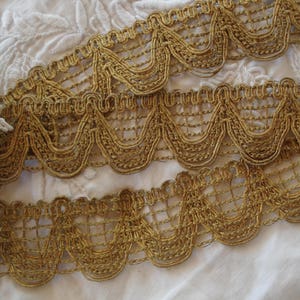 1y Anfang 1900 Antike Französisch 1 1/2 "Gold Metall Spitze Posamententen Metallband Zierleisten Edwardian Vintage Lampenschirm Zierleisten Flapper