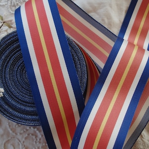 1y Vintage French 1 5/8" Red White Blue Yellow Stripe Rayon Satin Military Millinery Flag Award Badge Patriotic Cockade Ribbon Hat Trim