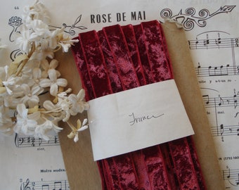 1y Vintage French 5/8" Burgandy Wine Crushed Panne Shimmery Velvet Millinery Ribbon Trim Hat Edwardian French Flapper Dress Belting Bow