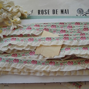 1/2y Antike Französisch 9/16 "Ombre Rose Rosa Elfenbein Rüschen Jacquard Brokat Blumen Blumen Webband Zierleisten Vintage Puppenkleid Shabby Chic