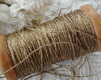1y Antique French Ombre Silk Gold Metal 5-Ply Thread Metallic Twist Cord Thread Ribbon Trim Twine Ribbonwork Embroidery Vintage Sewing