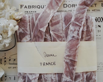 1y Vintage French 5/8" Mauve Pink Lilac Crushed Panne Shimmery Velvet Millinery Ribbon Trim Ladies Hat Flapper Dress Flapper Boudoir Doll