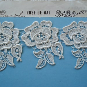 3 peças vintage eua crocante branco grande rosa aplique venise schiffli renda flor floral bordado guarnição fita francesa costura novidade remendo