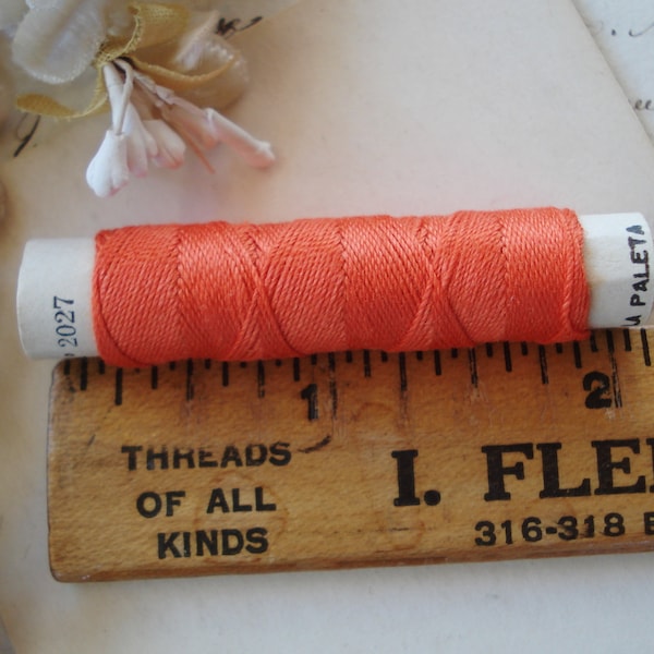 Vintage La Paleta Coral Orange #2027 Silk Spool Buttonhole Twist Sewing Embroidery Thread Floss French Belding Corticelli Fly Tying Fishing