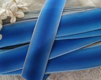 1y Vintage French 1" Ombre Ocean Blue Rayon Millinery Ribbon Work Flowers Trim Edwardian Dress Flapper Boudoir Hat Rosette Rococo Cocarde