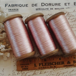 1 Large Antique French Wood Spool Ombre Light Pink Silk Twist Vintage Hand Sewing Embroidery Thread Floss Fly Tying Millinery Lace Trim