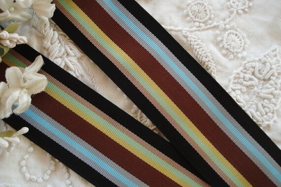 1y VTG 1 3//8/" BROWN IVORY STRIPE GROSGRAIN PETERSHAM RIBBON TRIM FRENCH FEDORA