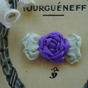 Cinta de seda morada real hecha a mano con apliques de flores, para vestido de muñeca francesa vintage, sombrero, oso, colcha loca, manualidades para hacer tarjetas, adorno