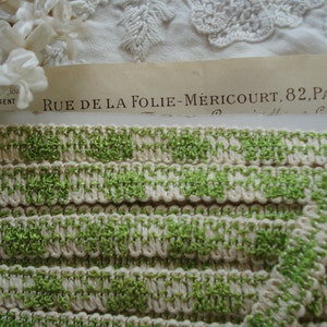 1y Vintage French 1/2" Apple Green Ivory Gimp Passementerie Braid Ribbon Trim Lampshade Doll Upholstery Pillow Purse Tote Bag Sewing Trim