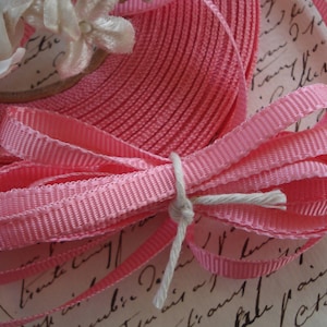 4y Vintage Swiss 1/4&quot; Bubble Gum Pink Rayon Straight Edge Grosgrain Petersham Ribbon Work Trim Hat Doll Bebe Ginny Dress Bonnet Edwardian