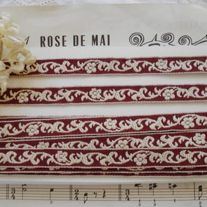 2 anni 11" Vintage Francese 1/2" Borgogna Scuro Avorio Floreale Ghirlanda Cotone Jacquard Broccato Nastro Ricamato Rifinitura Cappello Bambola Vestito