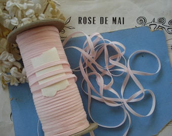 4y Vintage French 1/8" Soft Pale Pink Rayon Millinery Ribbon Work Flower Trim Flapper Miniature Doll Hat Clothes Dollhouse Junk Journal