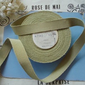 1y Vintage French 9/16" Olive Sawtooth Cotton Rayon Grosgrain Petersham Ribbon Trim Hat Doll Millinery Flower Ribbonwork Fedora Flapper