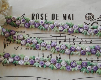 18" Vintage Purple Lavender Venise Schiffli Flower Applique Lace Mini Rosette Ribbon Hat Doll Bear Dress Trim Headband Shabby Jacquard