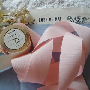 1y Vintage French 1 1/2&quot; Light Shabby Pink Sawtooth Cotton Silk Grosgrain Petersham Millinery Hat Bow Doll Dress Flapper Fedora Ribbon Trim