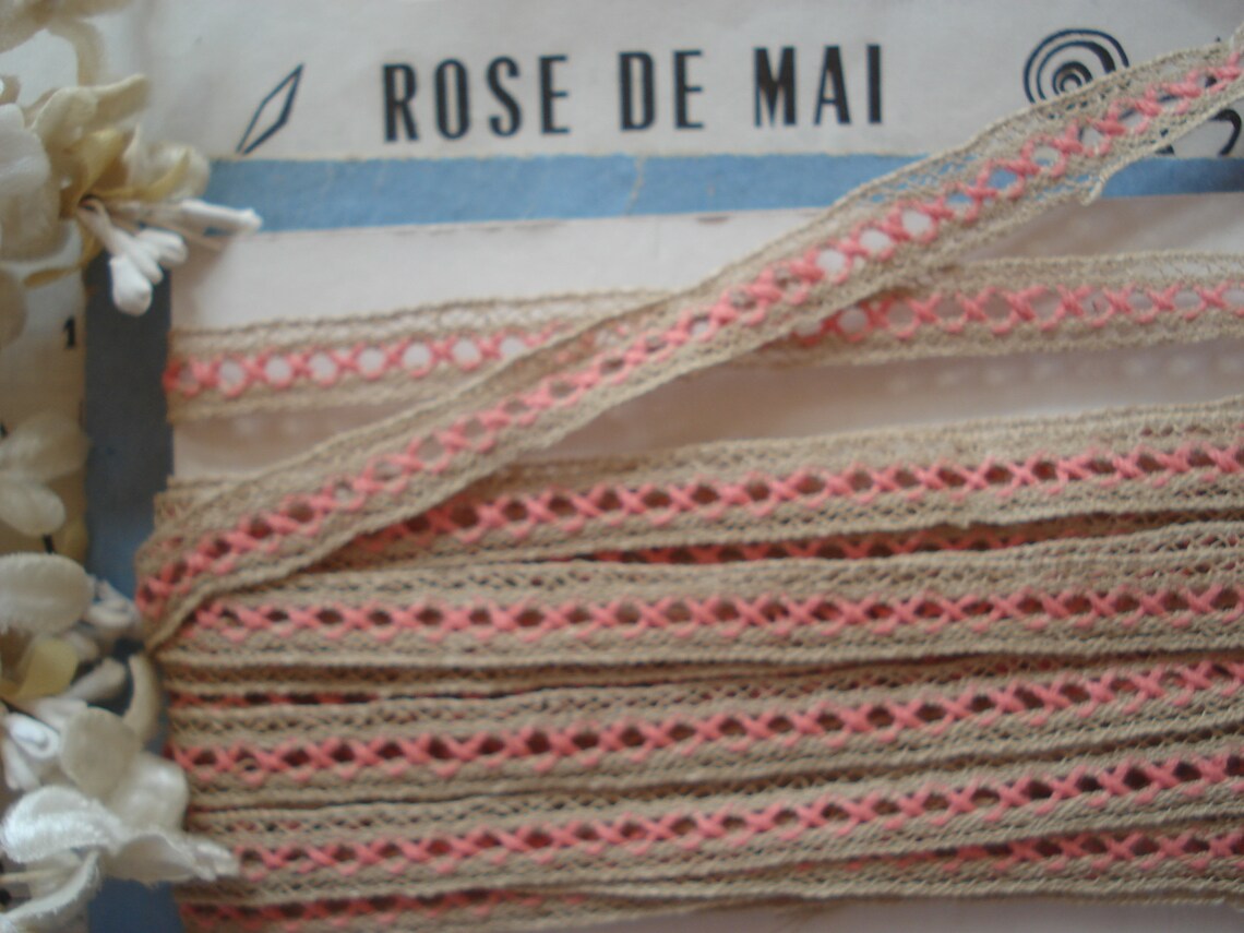1y Antique French 3/8 Cotton Pink Insert Ecru Delicate - Etsy