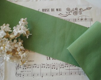 35" Vintage French 4 1/4" Leaf Green Cotton Silk Petersham Sawtooth Grosgrain Ribbon Trim Millinery Hat Beltin Flapper Edwardian Victorian