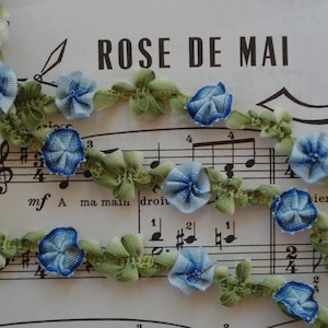 18" French Style Ombre Blue Rococo Rosette Ribbon Work Flowers Doll Trim Scrapbook Flapper Hat Crazy Quilt Boudoir Bonnet Hat Bear Craft